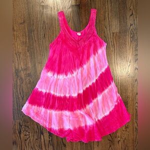 Bright Pink Tie-Dye women’s Tank Dress swim coverup extra large XL 100% rayon